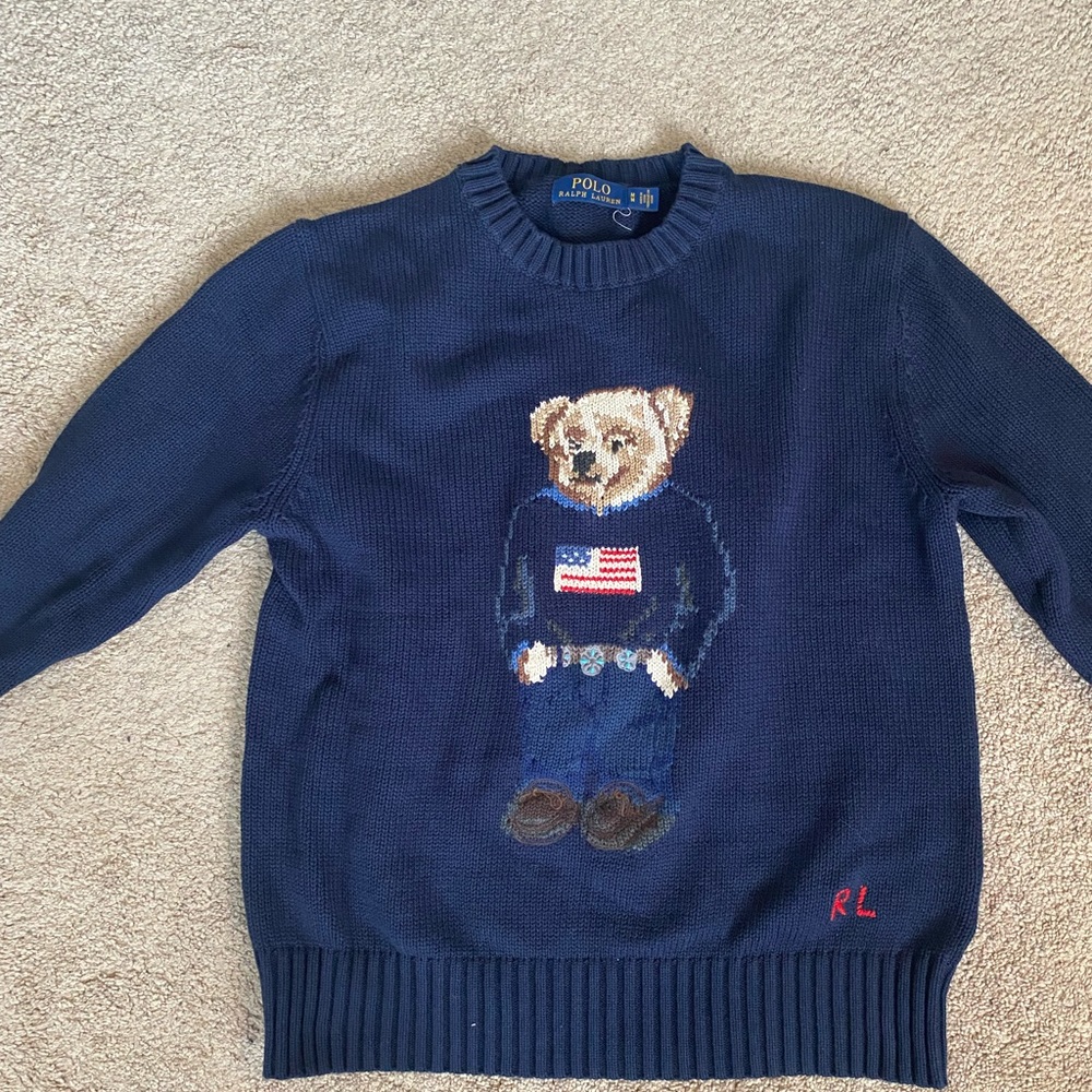 Ralph Lauren Polo Bear Knit Sweater - Navy Blue Women Size Medium